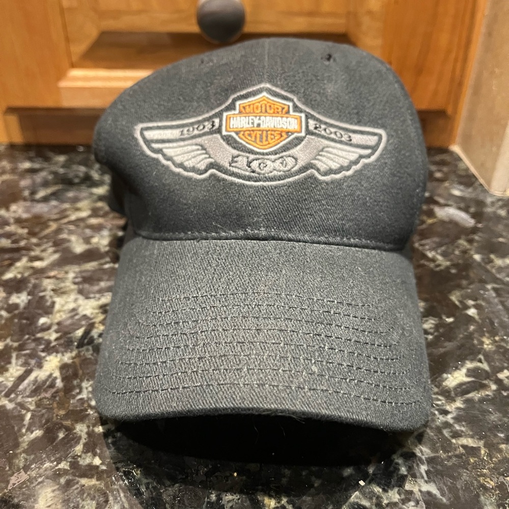 Harley-Davidson Black Cap 100th Anniversary edition.  Adjustable.